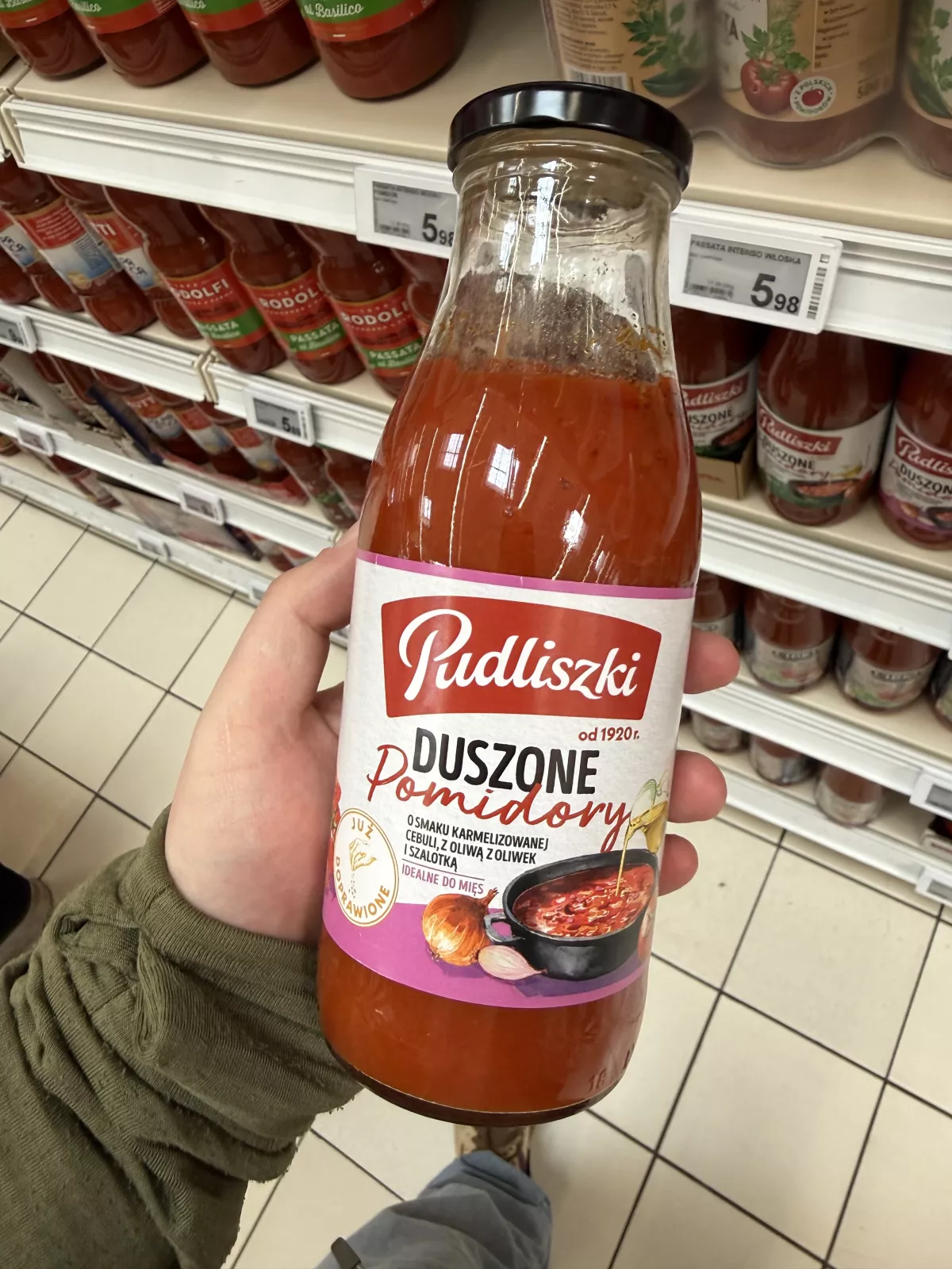 Pudliszki Duszone Pomidory o smaku karmelizowanej cebuli, z oliwą z oliwek i szalotką | 495g