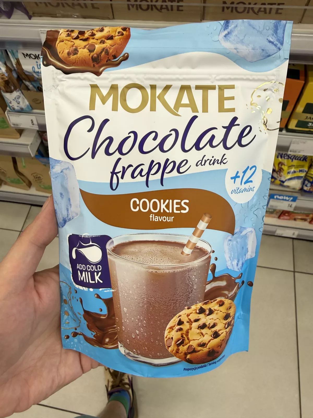 Mokate Chocolate frappe drink Cookies flavour / Rozpuszczalny napój czekoladowy w proszku o smaku ciasteczkowym z dodatkiem witamin | 104g