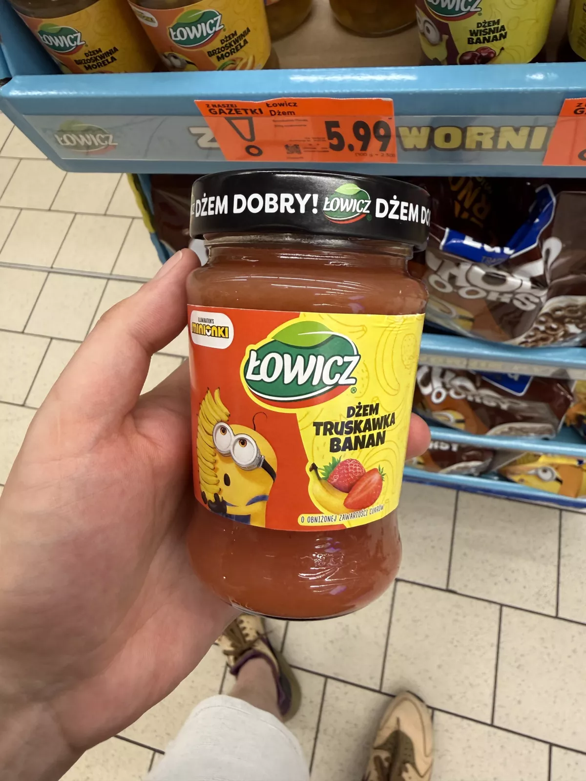 Łowicz Dżem Truskawka Banan o obniżonej zawartości cukrów Minionki | 260g