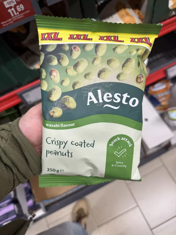 Alesto Crispy Coated Peanuts Wasabi Flavour / Orzeszki arachidowe w cieście o smaku wasabi | 250g