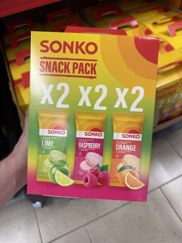 Sonko Snack Pack wafle ryżowo-kukurydziane w polewie Lime, Raspberry, Orange | 400g