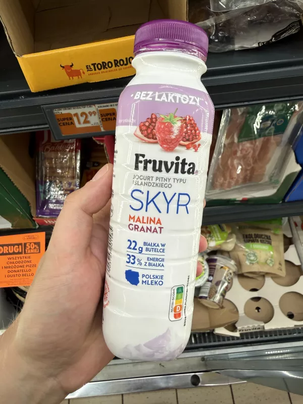 Fruvita Skyr jogurt pitny typu islandzkiego Malina Granat bez laktozy | 330g