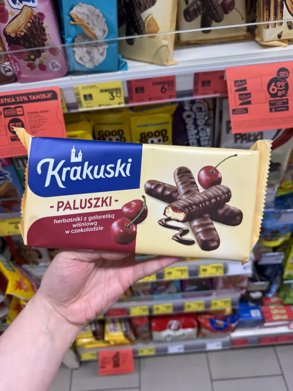 Krakuski Paluszki herbatniki z galaretką wiśniową w czekoladzie | 144g