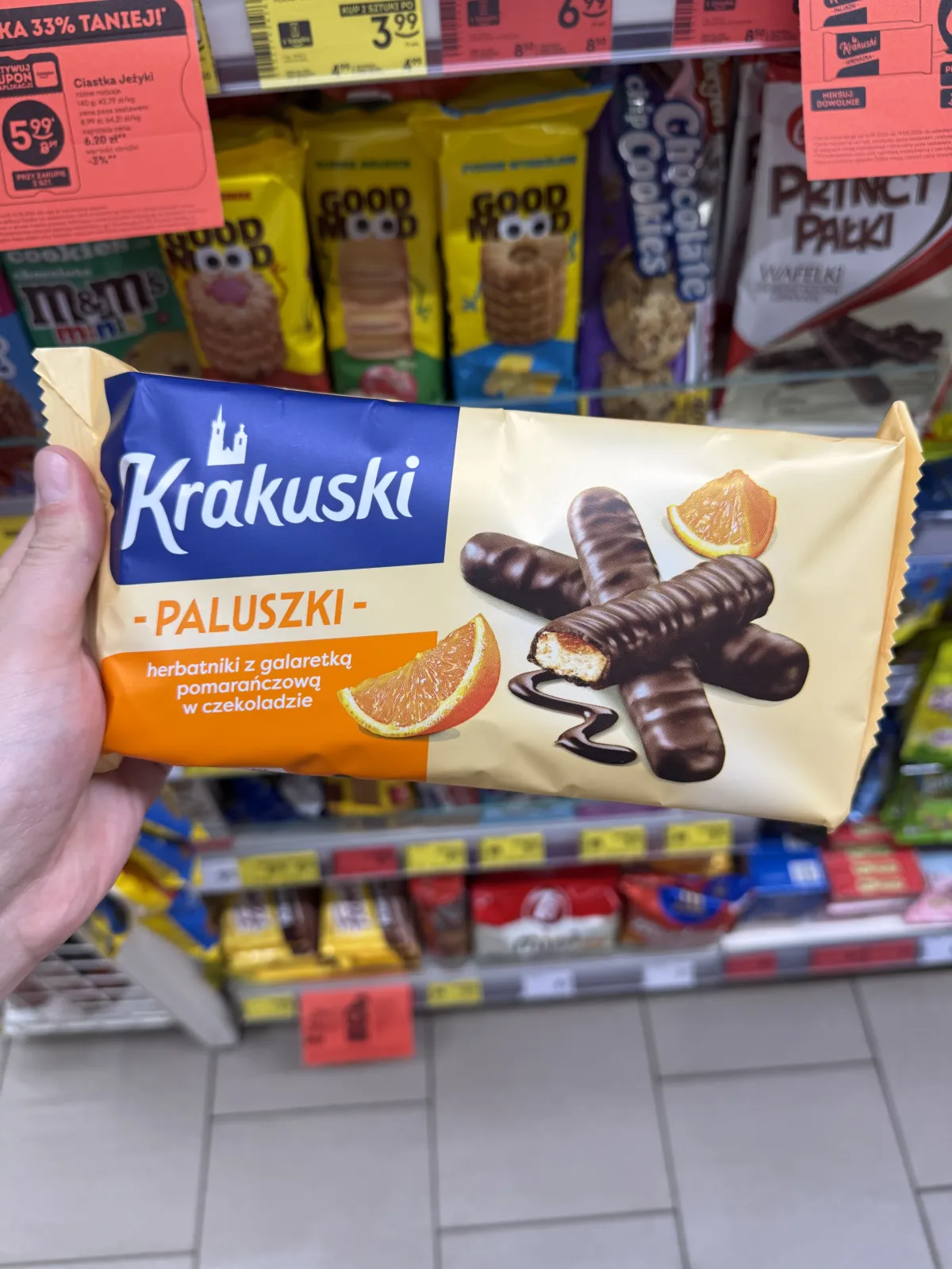 Krakuski Paluszki herbatniki z galaretką pomarańczową w czekoladzie | 144g