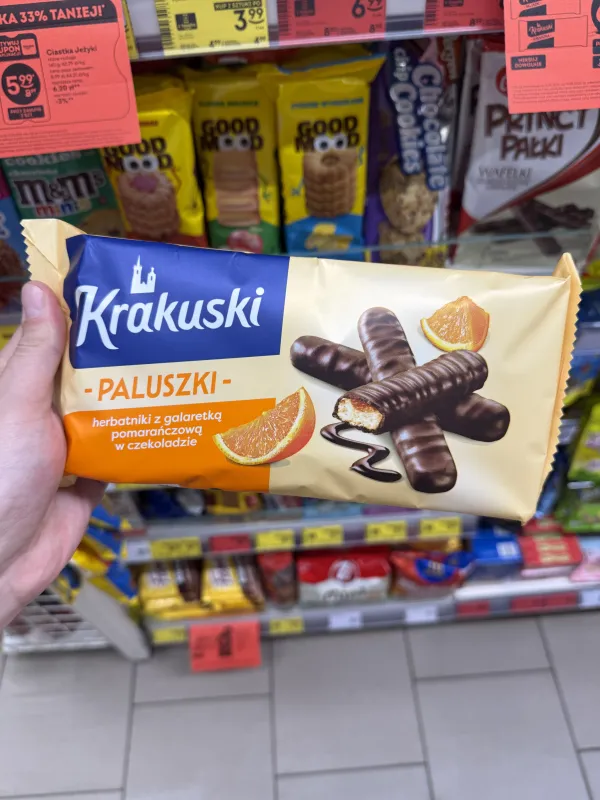 Krakuski Paluszki herbatniki z galaretką pomarańczową w czekoladzie | 144g