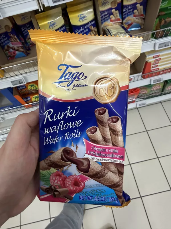 Tago Rurki waflowe z kremem o smaku czekoladowo-malinowym | 150g