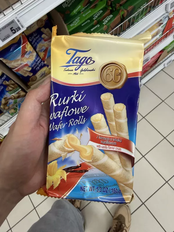 Tago Rurki waflowe z kremem o smaku waniliowym | 150g