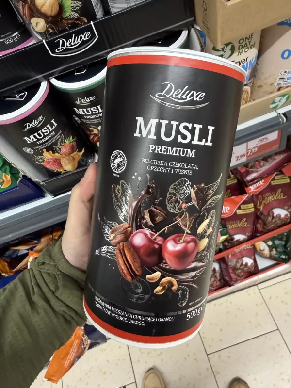 Deluxe Musli Premium belgijska czekolada, orzechy i wiśnie | 500g