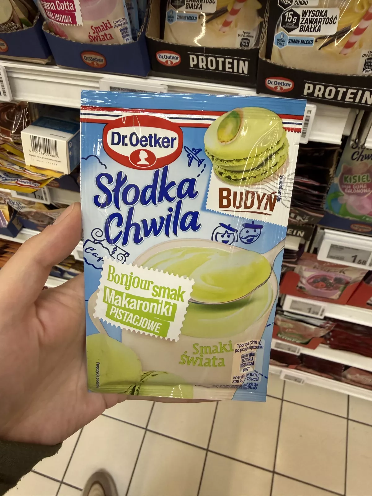 Dr. Oetker Słodka Chwila Budyń Bonjour smak makaroniki pistacjowe | 43g