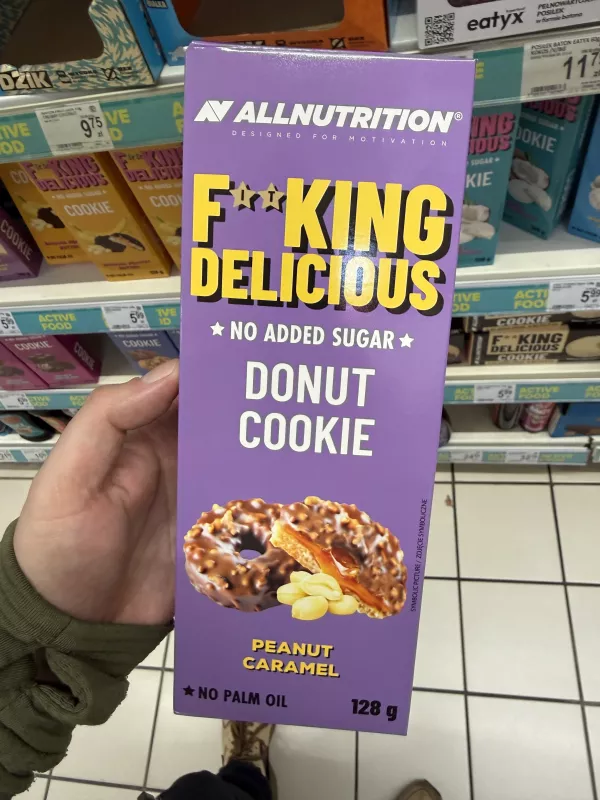 Allnutrition F**king Delicious No Added Sugar Donut Cookie Peanut Caramel / Ciastka z masą karmelową i orzeszkami arachidowymi w czekoladzie mlecznej | 128g