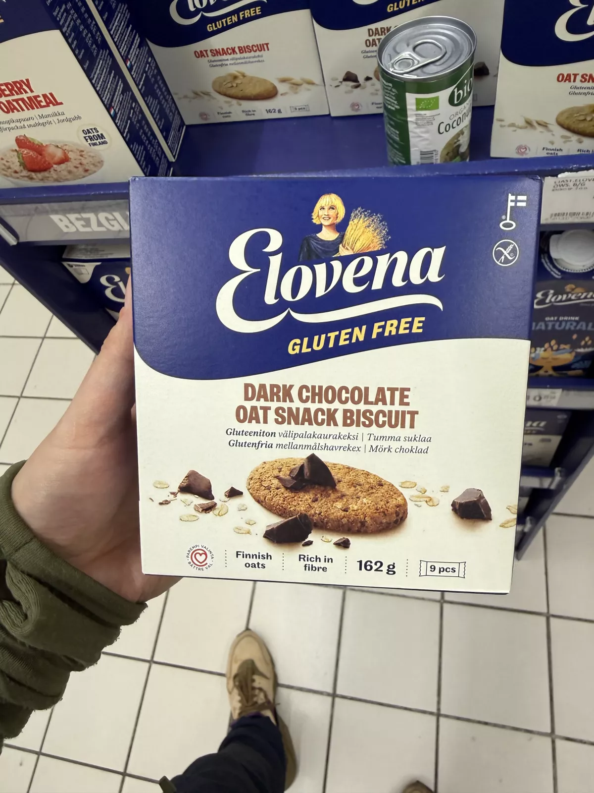 Elovena Gluten Free Dark Chocolate Oat Snack Biscuit / Ciastka owsiane bezglutenowe z gorzką czekoladą | 162g