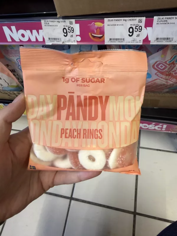 Pandy Peach Rings / Żelki brzoskwiniowe bez dodatku cukru | 50g