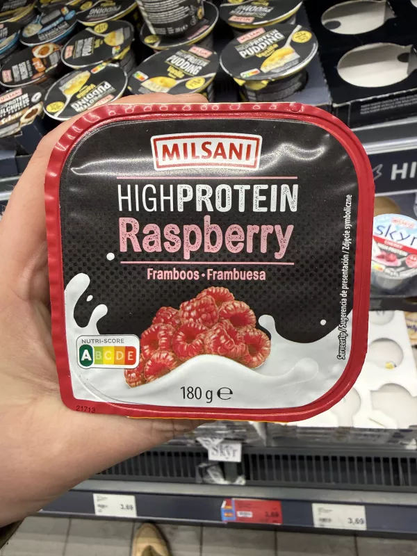 Milsani High Protein Raspberry / Deser twarogowy z jogurtem i malinami | 180g
