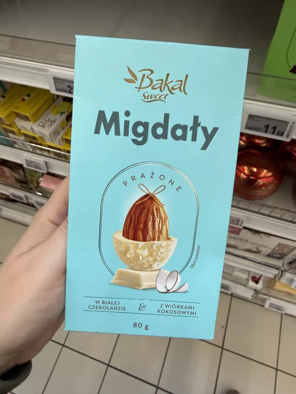Bakal Sweet Migdały prażone w białej czekoladzie z wiórkami kokosowymi | 80g