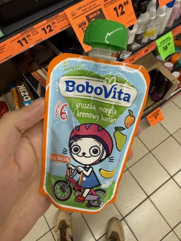 BoboVita Mus gruszka, morela i kremowy banan (Kicia Kocia na rowerze) | 100g
