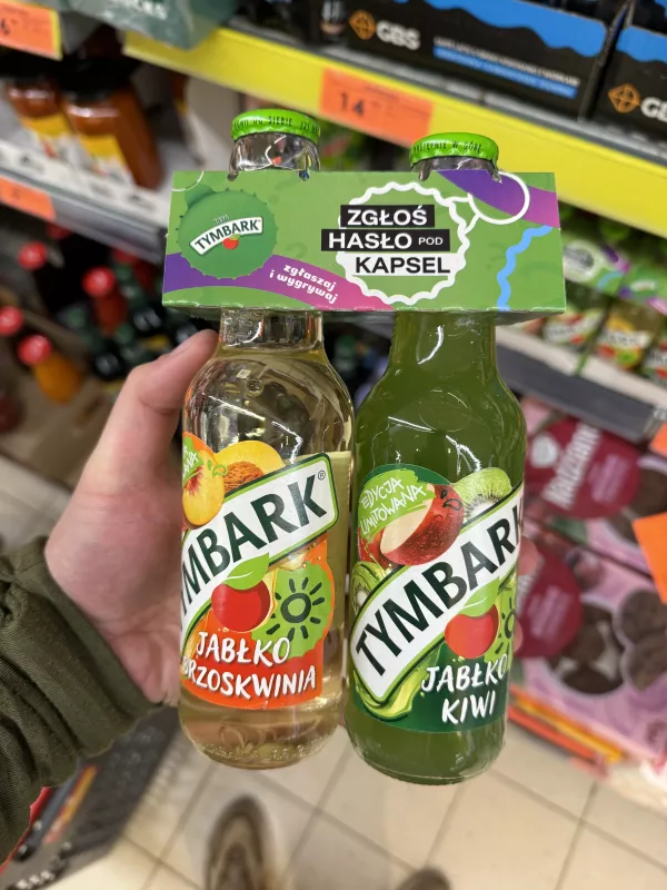 Tymbark Napój jabłko brzoskwinia i jabłko kiwi Zgłoś hasło pod kapsel | 2x250ml