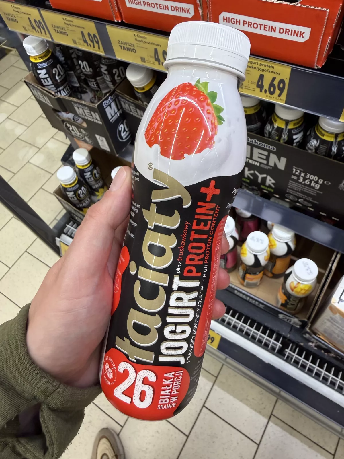 Łaciaty Protein+ Jogurt pitny truskawkowy | 360g
