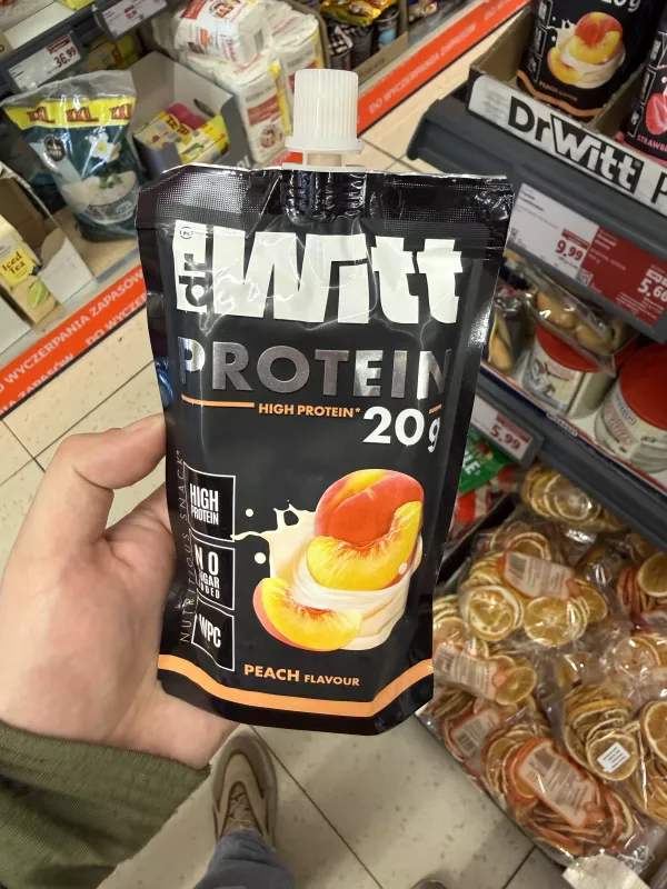 Dr Witt Protein Peach Flavour mus wieloowocowy z białkiem WPC | 200g