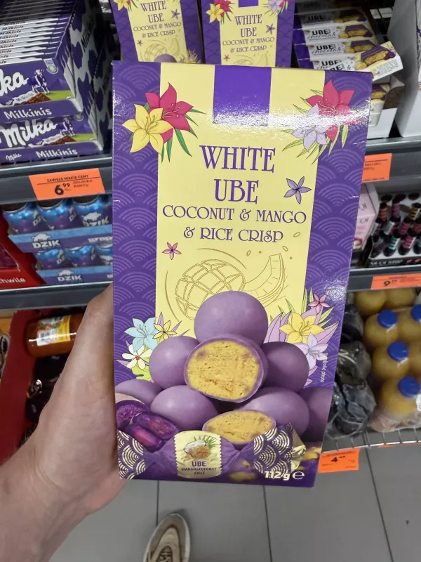 White Ube Coconut & Mango & Rice Crisp / Kulki biało-mleczne z ube i nadzieniem jogurtowym | 112g