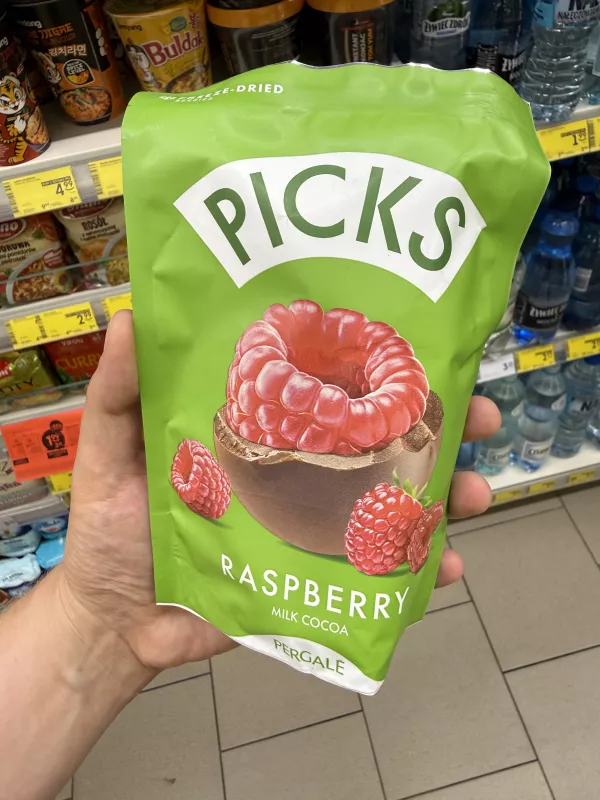 Pergalė Picks Raspberry Milk Cocoa / Liofilizowane maliny w polewie czekoladowo-kakaowej | 90g