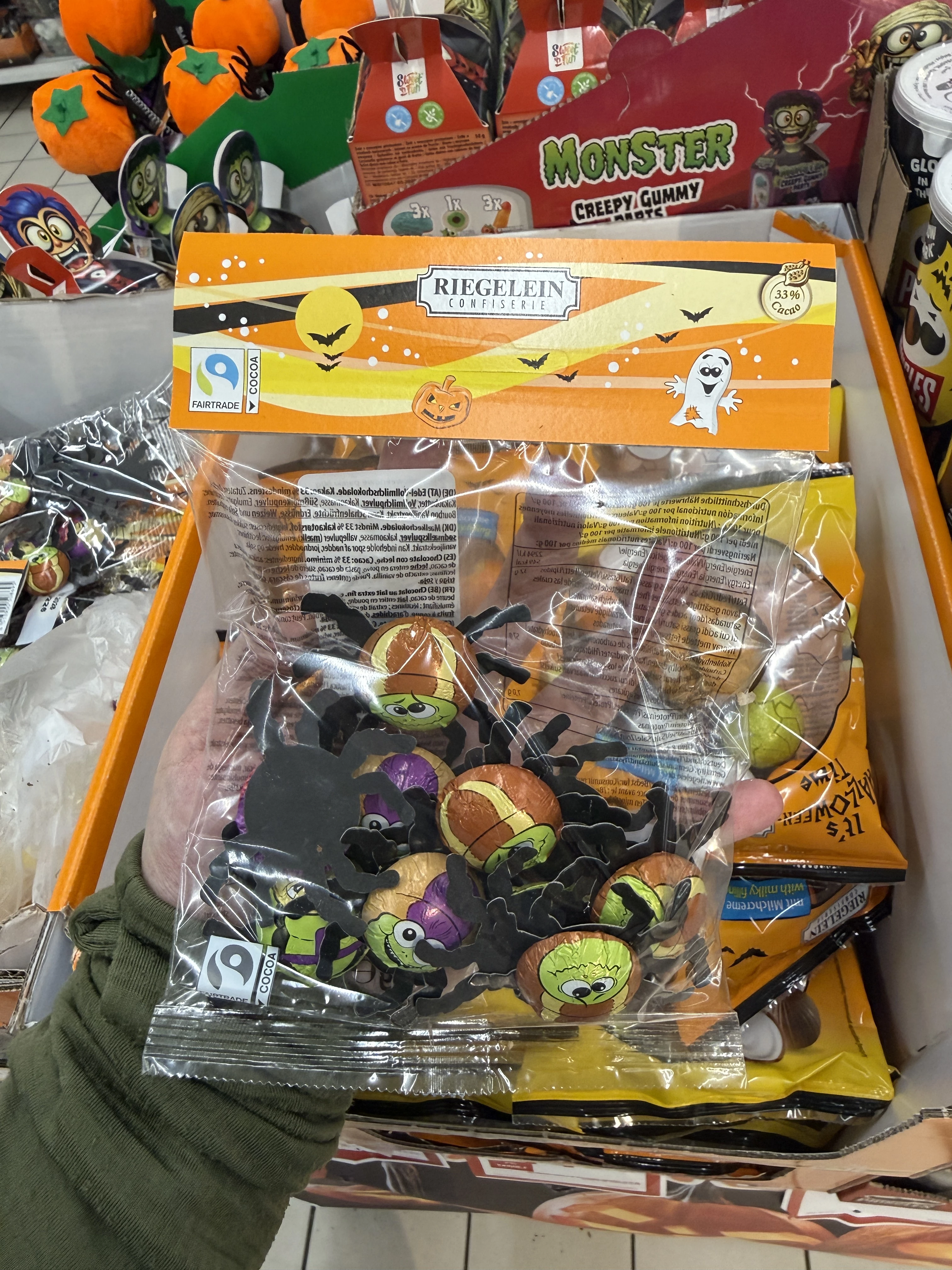 Riegelein Halloweenowe pająki czekoladki z czekolady mlecznej | 50g