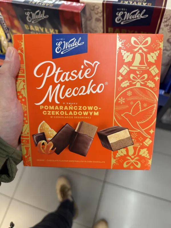 E. Wedel Ptasie Mleczko o smaku pomarańczowo-czekoladowym w czekoladzie deserowej | 340g