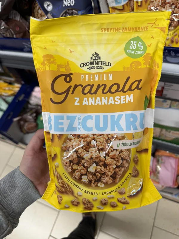 Crownfield Premium Granola z ananasem bez dodatku cukru | 300g