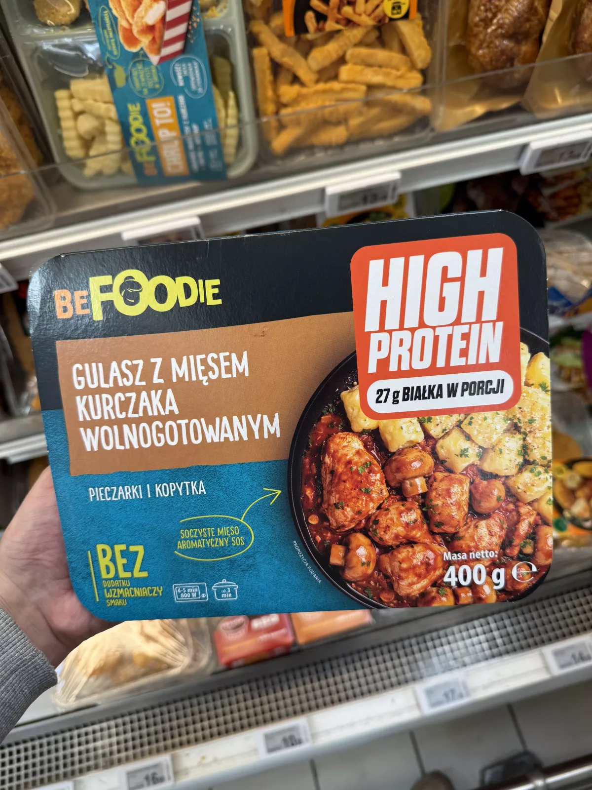 BeFoodie High Protein Gulasz z mięsem kurczaka wolnogotowanym z pieczarkami i kopytkami | 400g