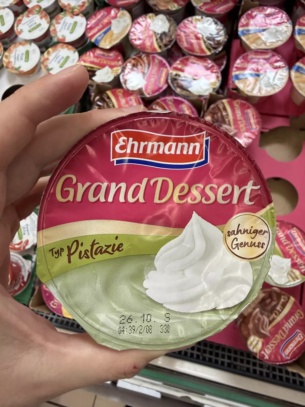 Ehrmann Grand Dessert Typ Pistazie / Deser mleczny o smaku pistacjowym z bitą śmietanką | 190g