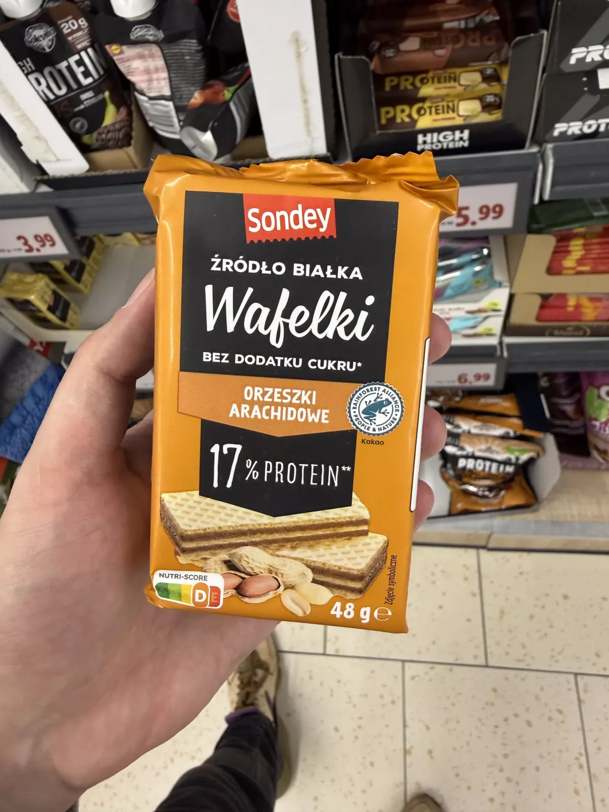 Sondey Wafelki źródło białka bez dodatku cukru Orzeszki arachidowe | 48g