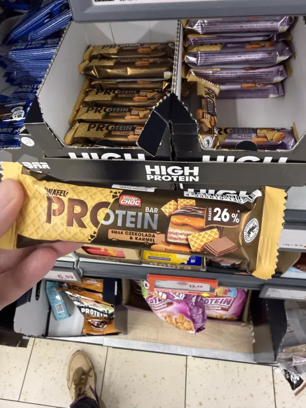 Mister Choc Wafel Protein Bar smak czekolada & karmel | 38g