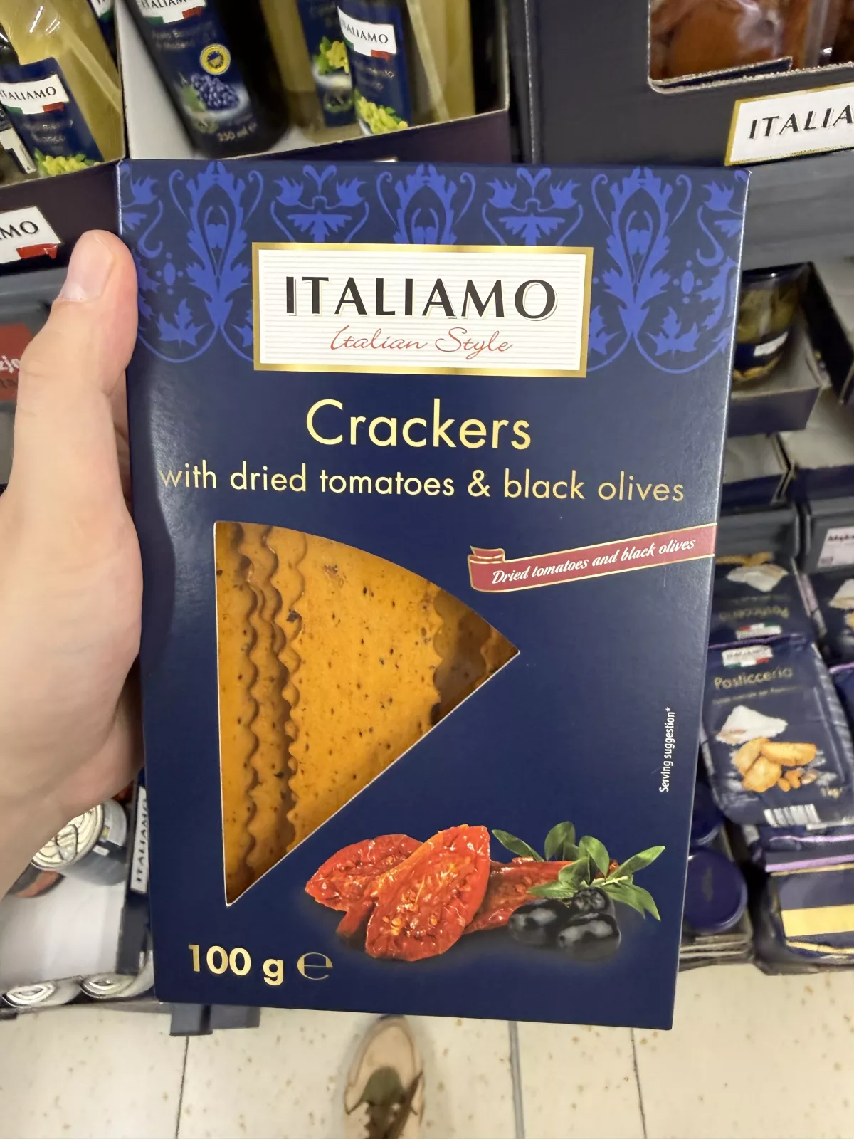 Italiamo Crackers with dried tomatoes & black olives / Krakersy z suszonymi pomidorami i czarnymi oliwkami | 100g