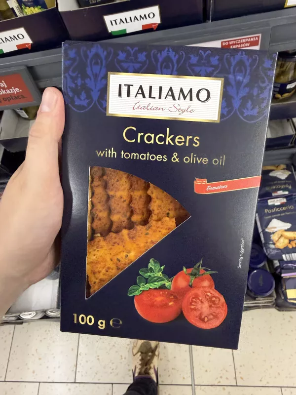 Italiamo Crackers with tomatoes & olive oil / Krakersy z przecierem z pomidorów, oregano i oliwą z oliwek | 100g