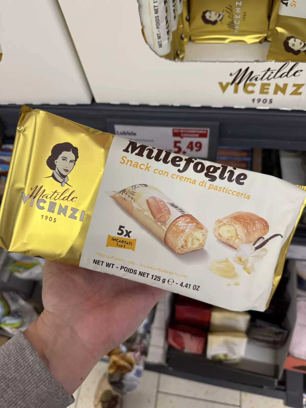 Matilde Vicenzi Millefoglie Snack con crema di pasticceria / Ciastka z ciasta francuskiego z kremem | 125g