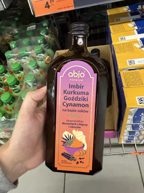 Abjo Premium Imbir, Kurkuma, Goździki, Cynamon napój na bazie soków NFC | 500ml