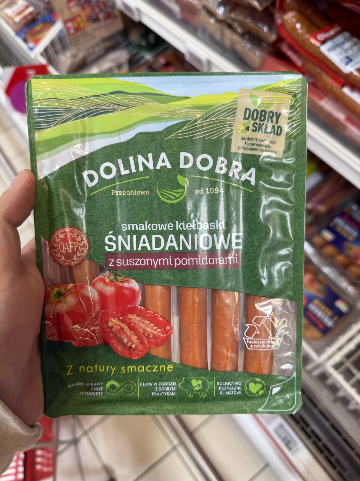 Dolina Dobra Smakowe kiełbaski śniadaniowe z suszonymi pomidorami | 200g