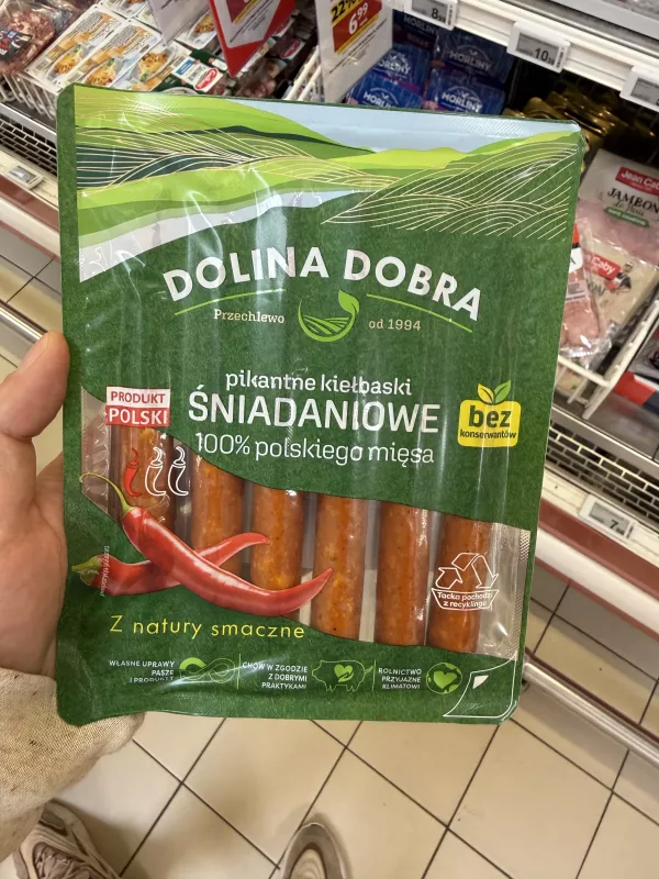 Dolina Dobra Pikantne kiełbaski śniadaniowe 100% polskiego mięsa | 200g
