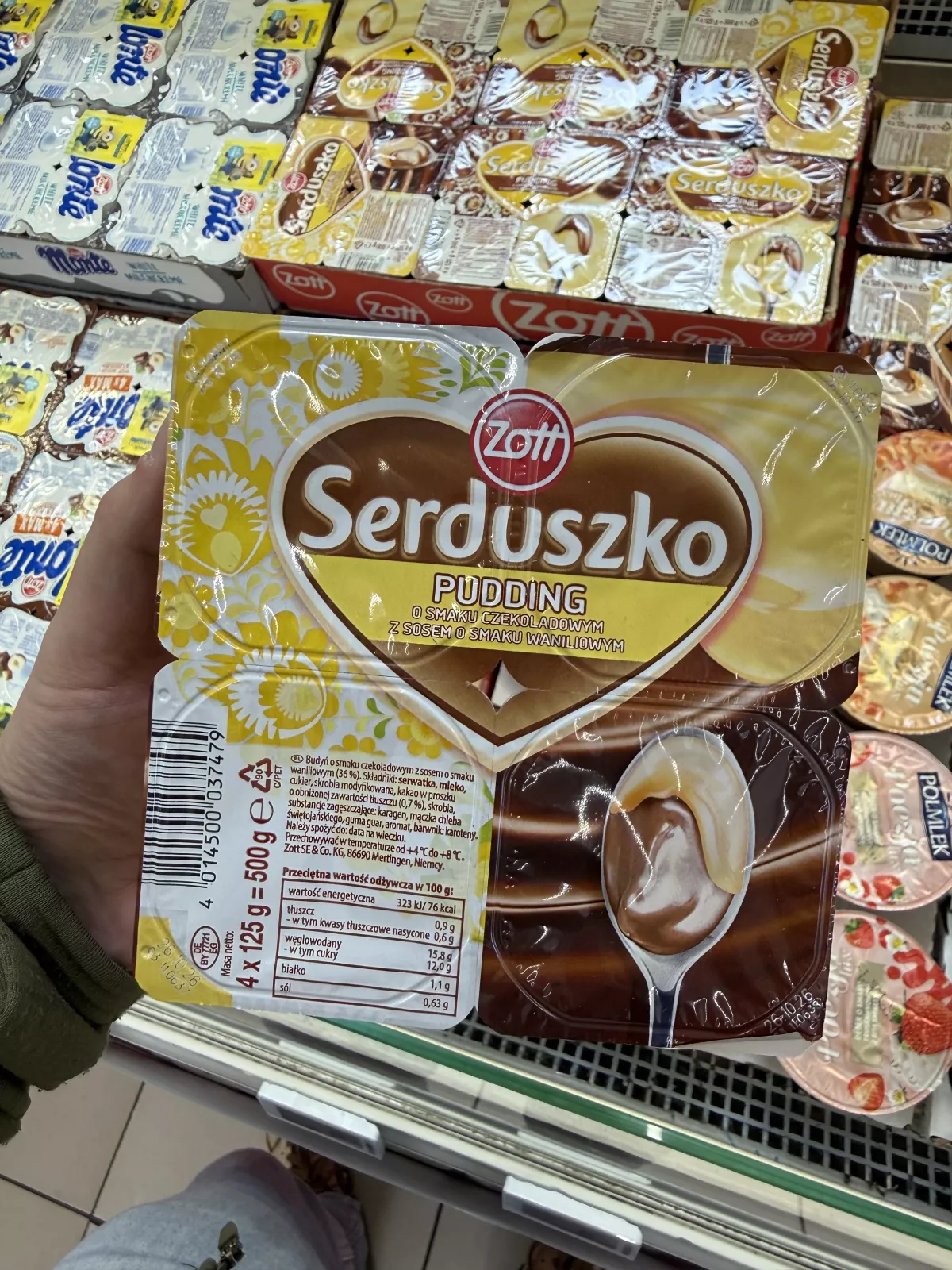 Zott Serduszko Pudding o smaku czekoladowym z sosem o smaku waniliowym | 4x125g