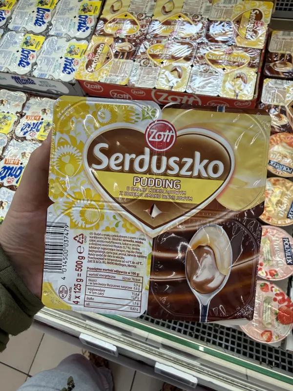 Zott Serduszko Pudding o smaku czekoladowym z sosem o smaku waniliowym | 4x125g