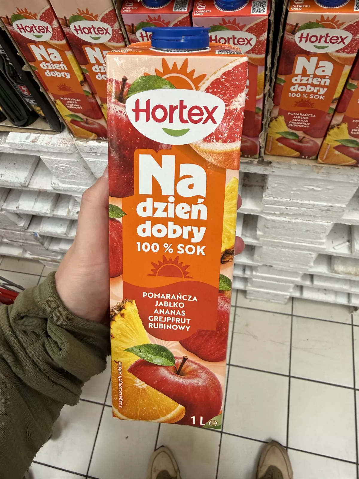 Hortex Na dzień dobry 100% sok pomarańcza, jabłko, ananas, grejpfrut rubinowy | 1000ml