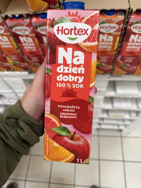 Hortex Na dzień dobry 100% sok pomarańcza, jabłko, grejpfrut rubinowy | 1000ml