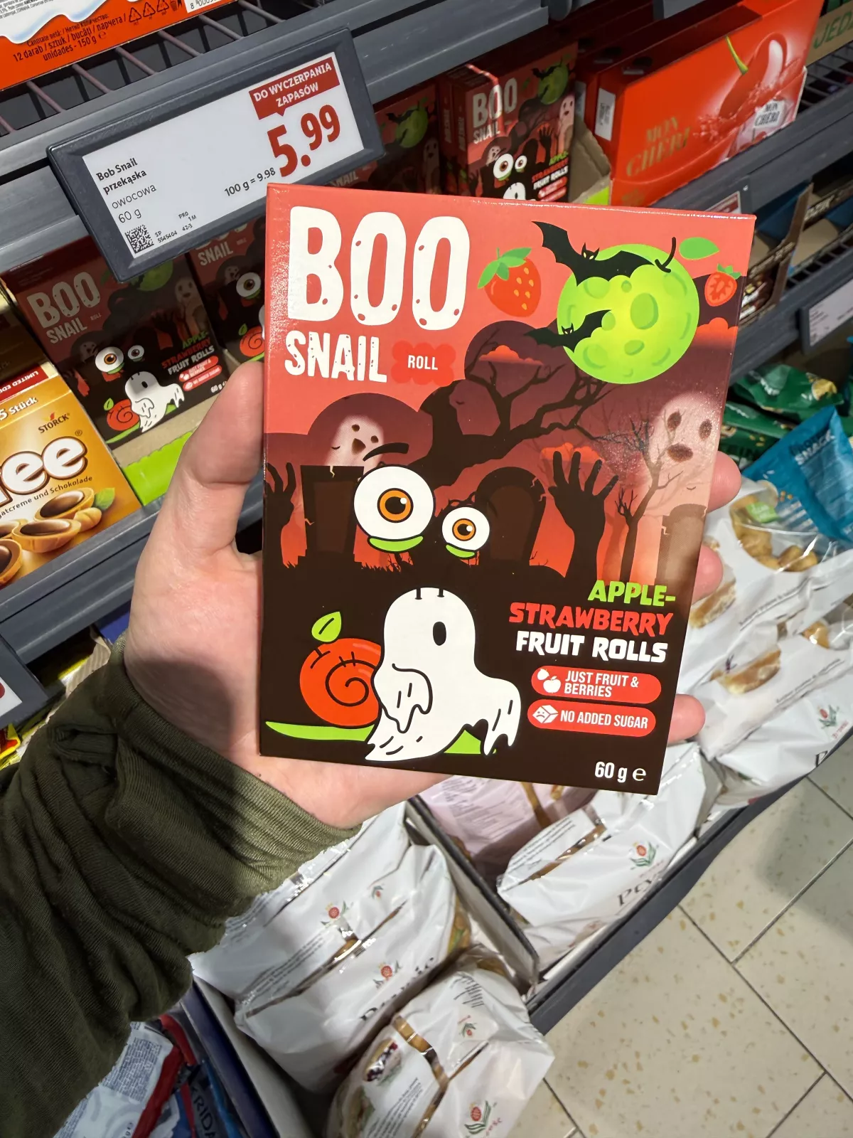 Boo Snail Roll Apple-Strawberry Fruit Rolls / Przekąski jabłkowo-truskawkowe (Halloween) | 60g