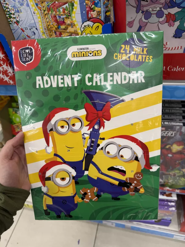Minions Advent Calendar / Kalendarz adwentowy z 24 pralinami z mlecznej czekolady | 50g