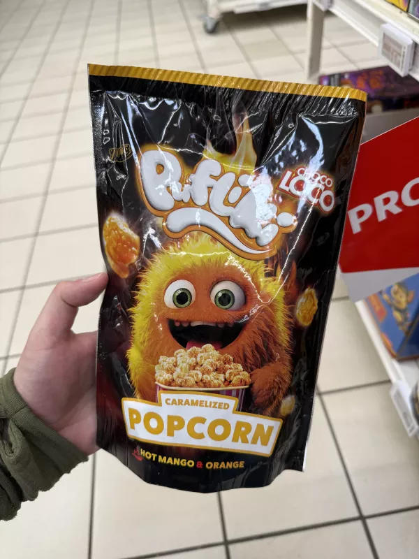 Choco Loco Pufliki Caramelized Popcorn Hot Mango & Orange / Karmelizowany popcorn o smaku mango, pomarańczy i chili | 110g