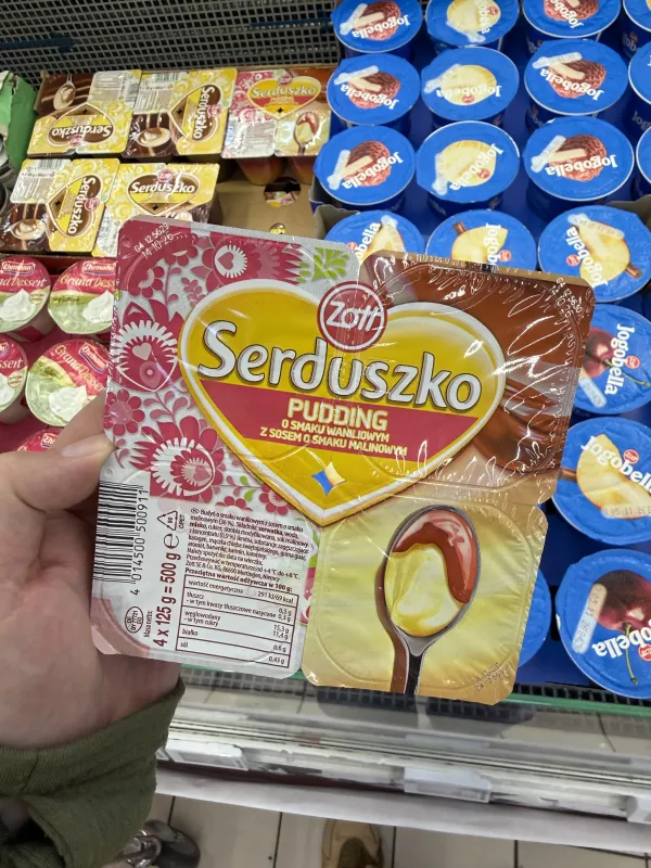 Zott Serduszko Pudding o smaku waniliowym z sosem o smaku malinowym | 4x125g