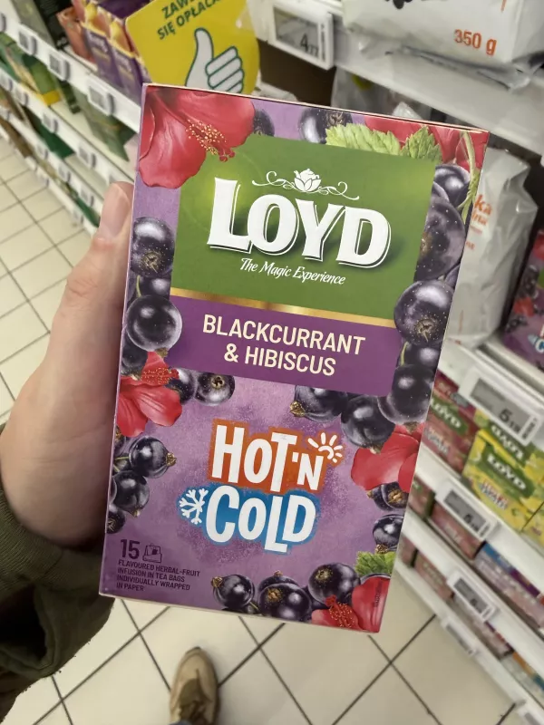 Loyd Hot’n Cold Blackcurrant & Hibiscus / Czarna porzeczka i hibiskus herbatka ziołowo-owocowa 15 torebek | 30g