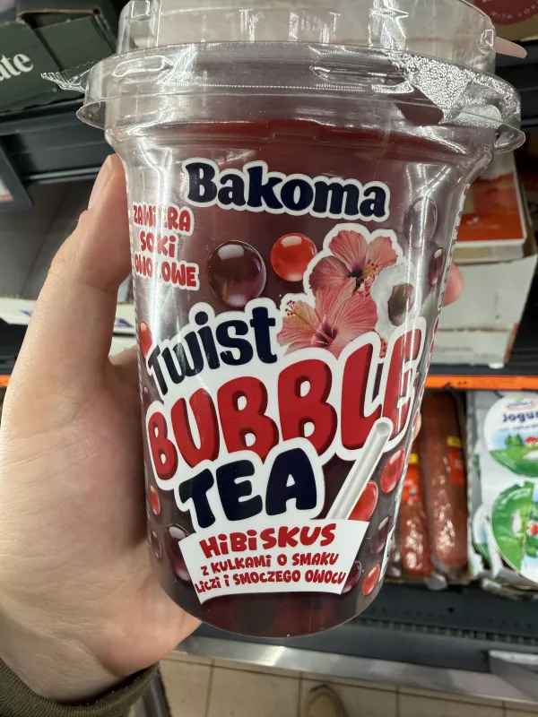 Bakoma Twist Bubble Tea Hibiskus z kulkami o smaku liczi i smoczego owocu | 350g