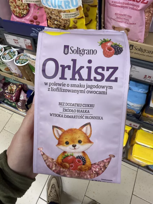 Soligrano Orkisz w polewie o smaku jagodowym z liofilizowanymi owocami | 130g