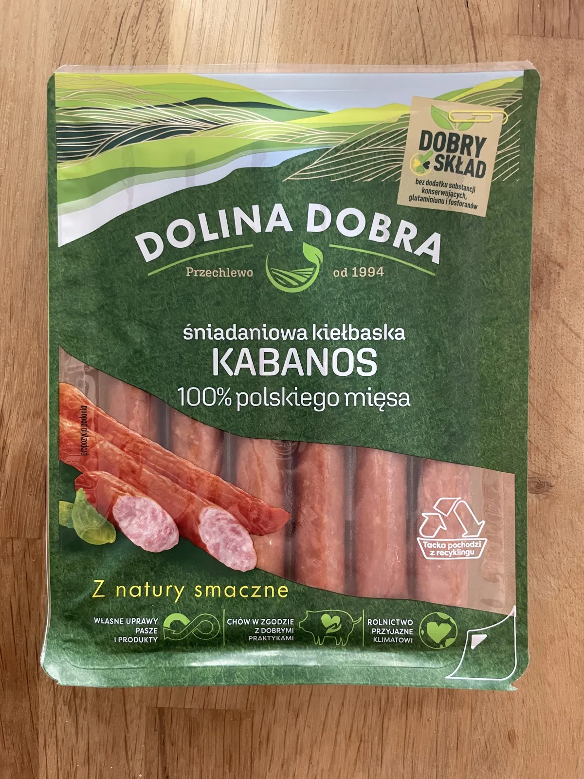 Dolina Dobra Śniadaniowa kiełbaska Kabanos 100% polskiego mięsa | 200g